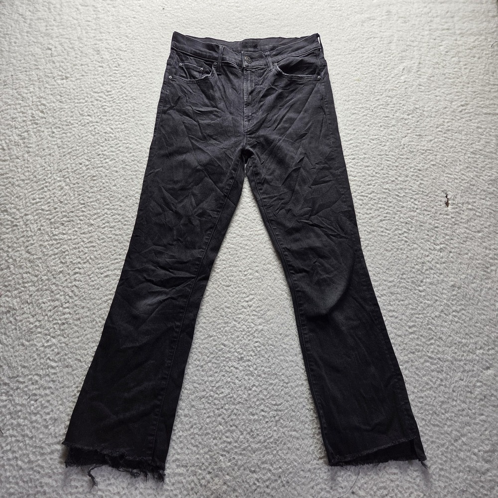 Mother The Insider Crop Step Fray Jeans Womens 27 Black Charcoal Wash Stretch